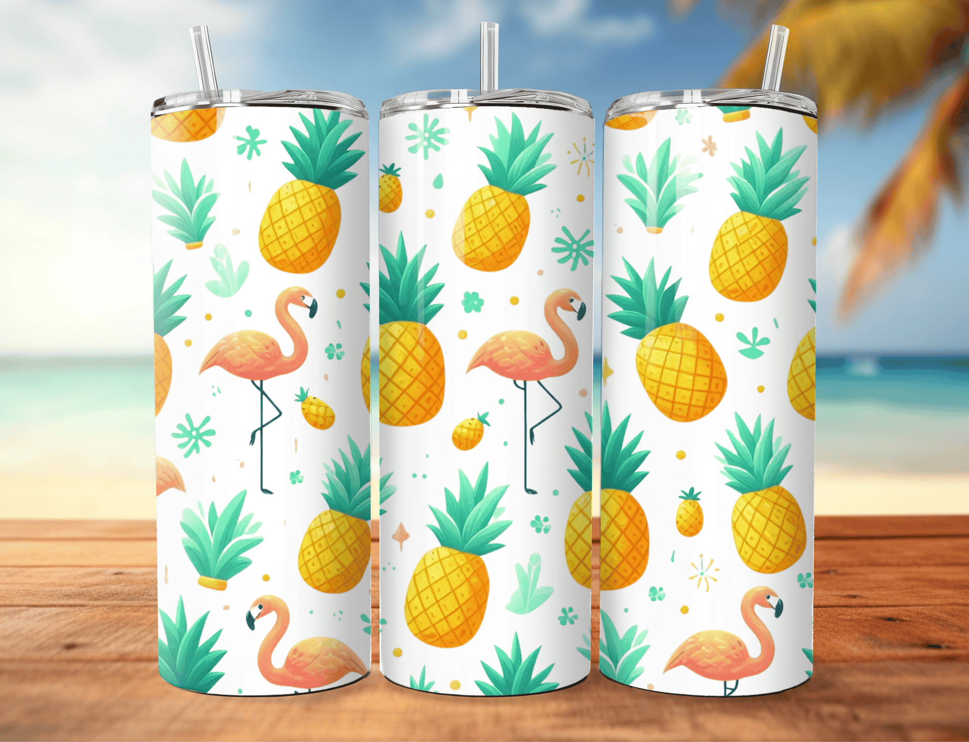 Pineapples & Flamingos White Tumbler image 0