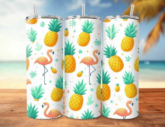 Pineapples & Flamingos White Tumbler image 0