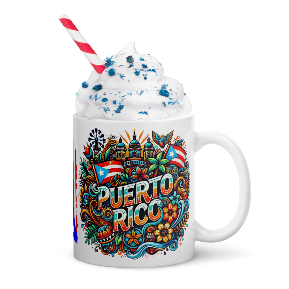Puerto Rico (Circle Design) with Flag - White Mug image 6