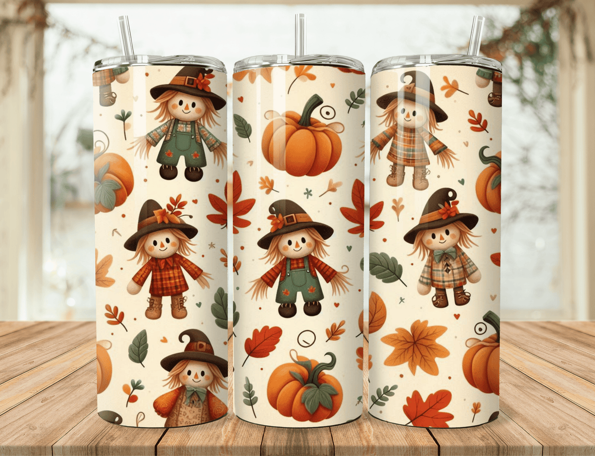 Cute Scarecrow Tumbler | Pumpkin Autumn Tumbler | Fall Season Cup | Stainless Steel Tumbler with Straw
