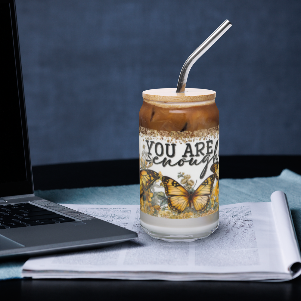 You Are Enough Glass Cup w/Lid image 0