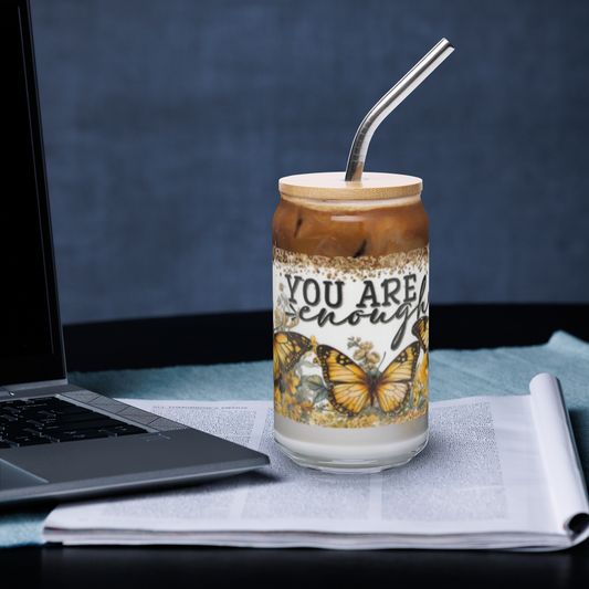 You Are Enough Glass Cup w/Lid image 0