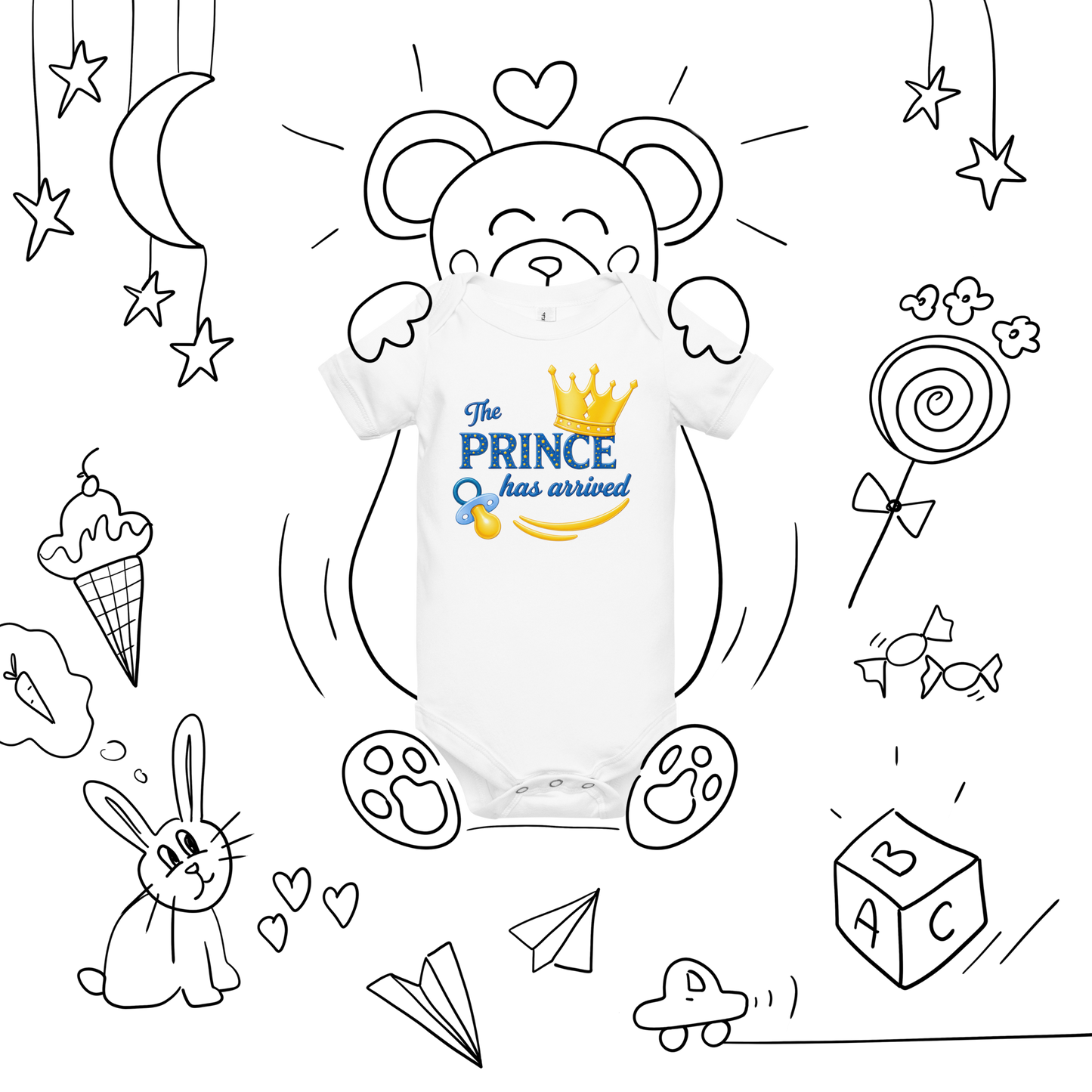 The Prince Has Arrived Baby Onesie – Cute Baby Boy Crown Bodysuit