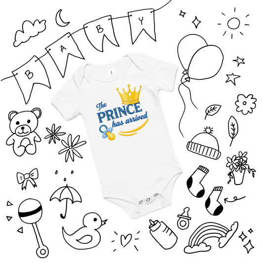 The Prince Has Arrived Baby Onesie – Cute Baby Boy Crown Bodysuit