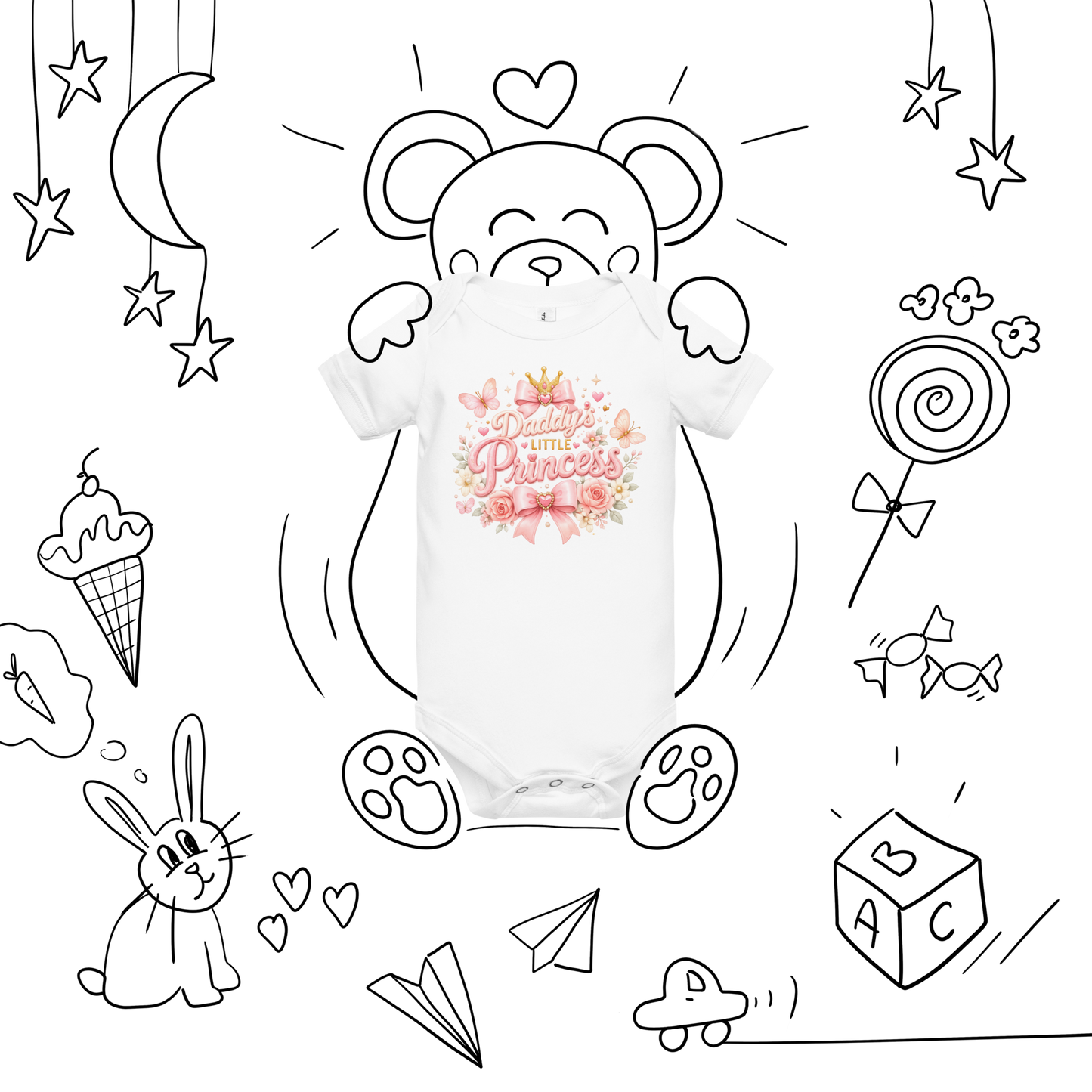 Daddy's Little Princess Floral Baby Onesie – Pink Bow & Butterfly Baby Bodysuit