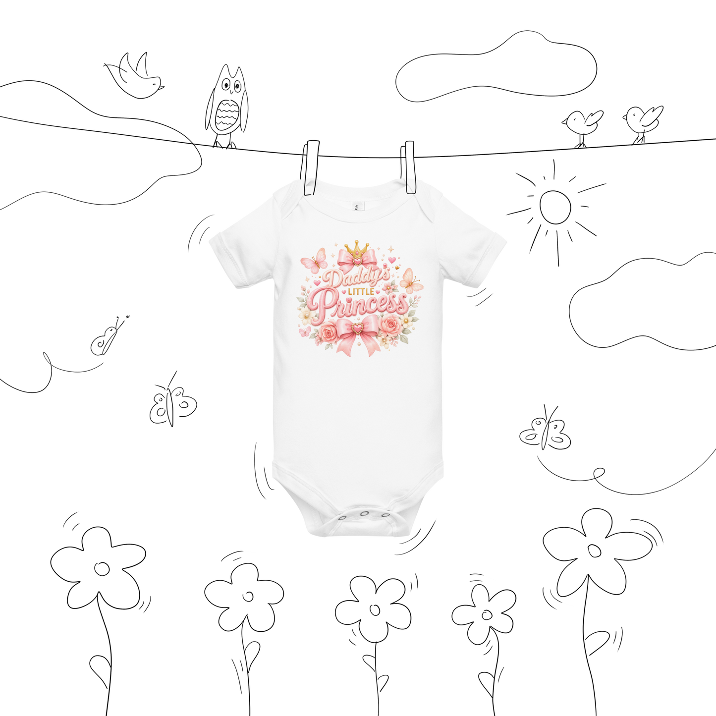 Daddy's Little Princess Floral Baby Onesie – Pink Bow & Butterfly Baby Bodysuit