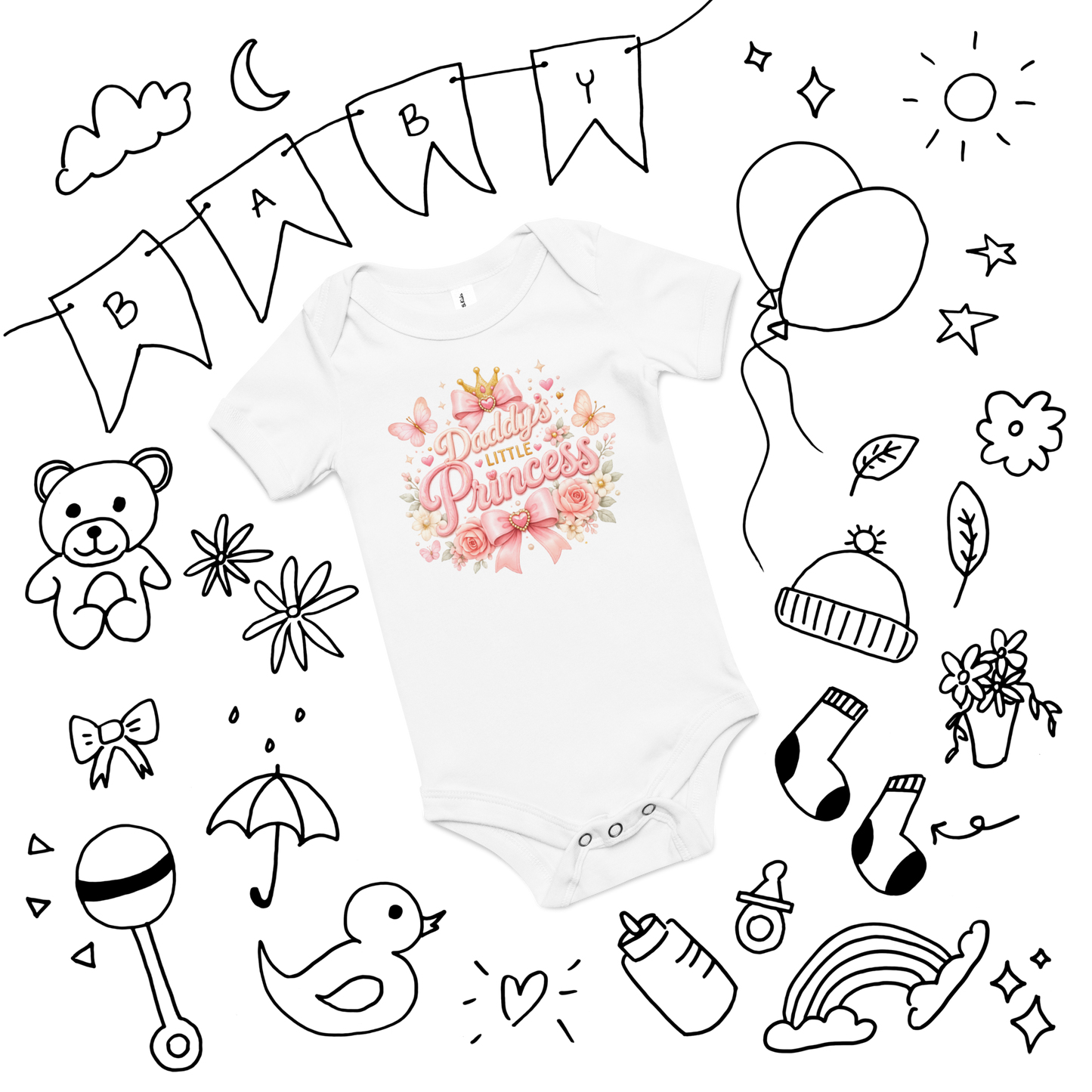 Daddy's Little Princess Floral Baby Onesie – Pink Bow & Butterfly Baby Bodysuit