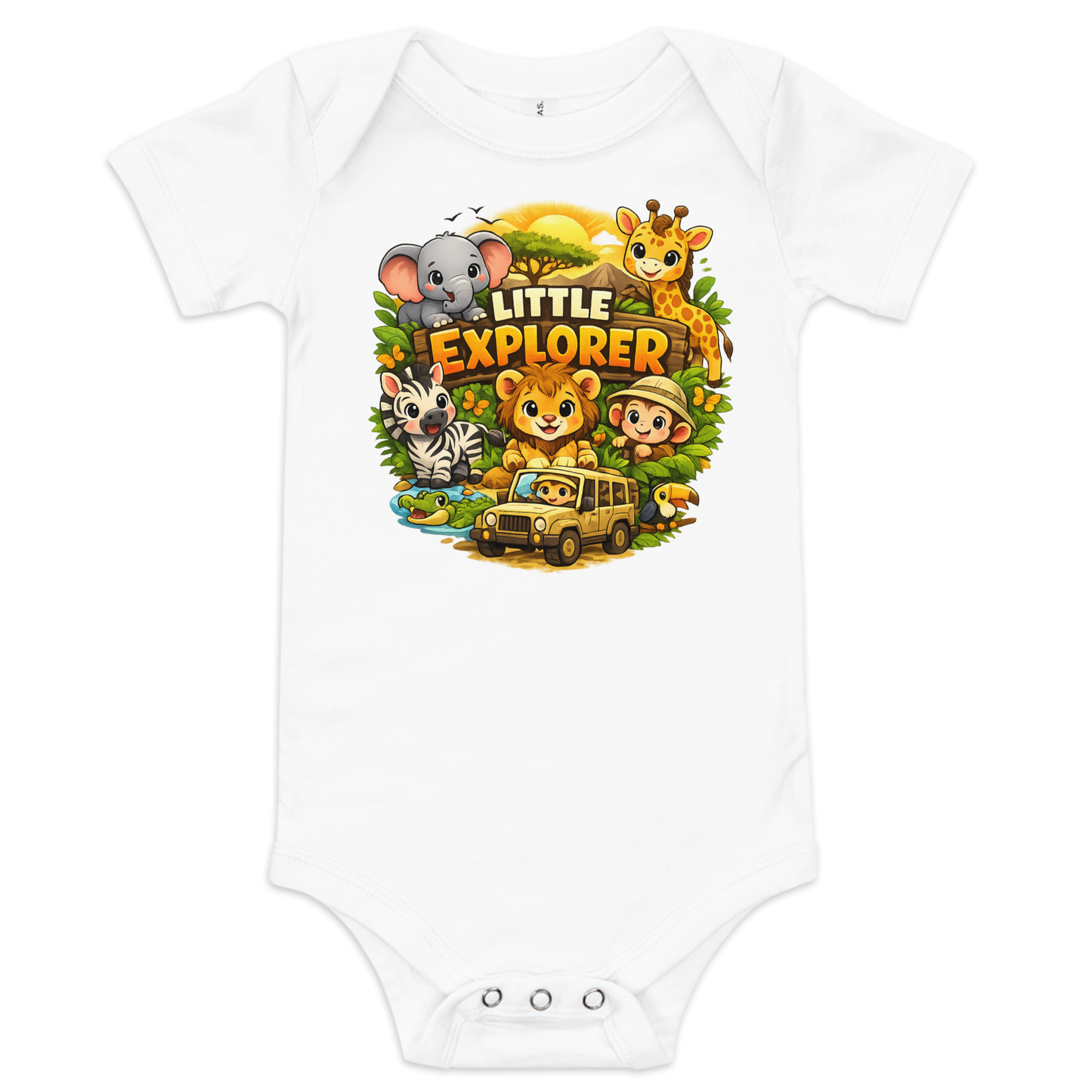 Little Explorer Safari Baby Onesie – Jungle Animals Infant Bodysuit