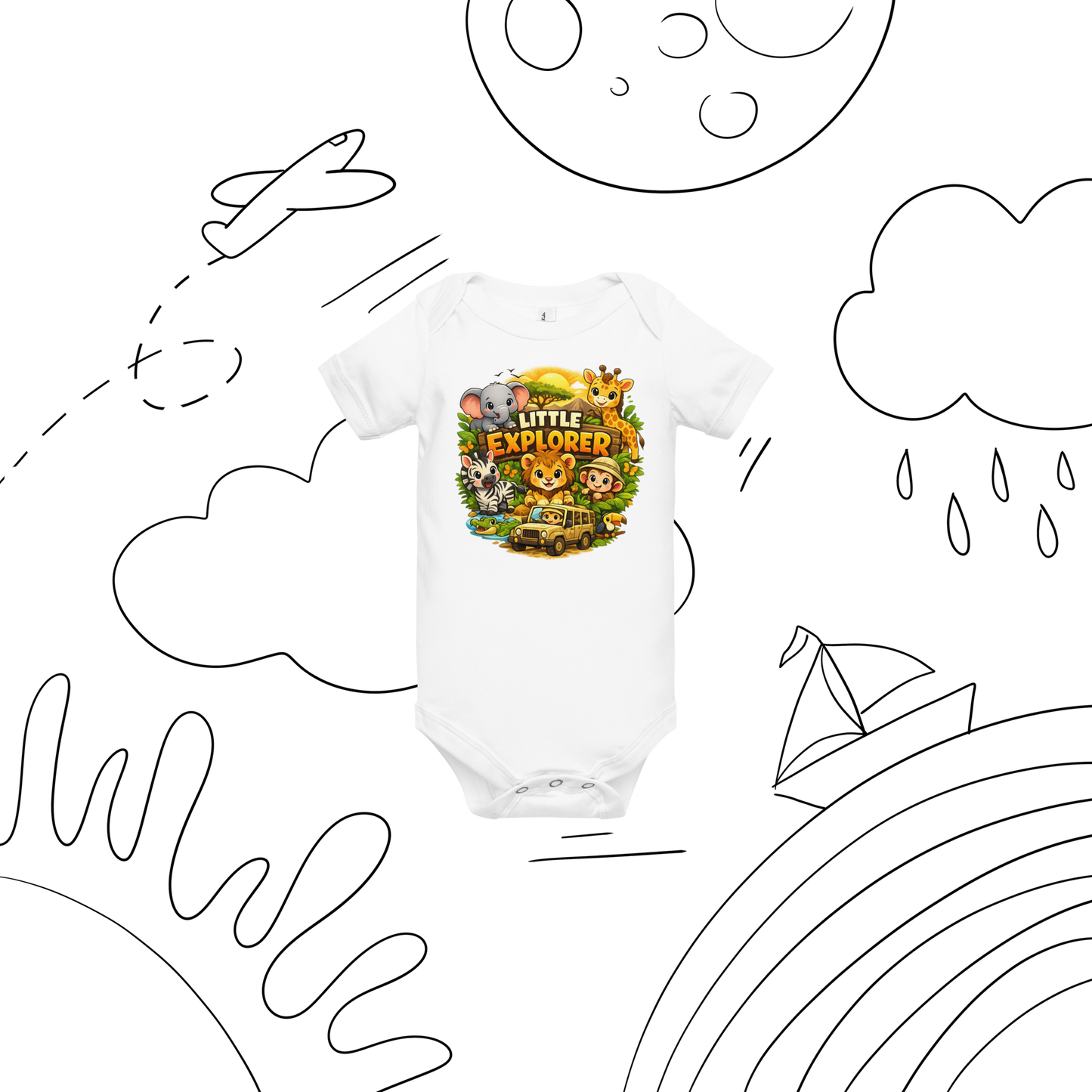 Little Explorer Safari Baby Onesie – Jungle Animals Infant Bodysuit