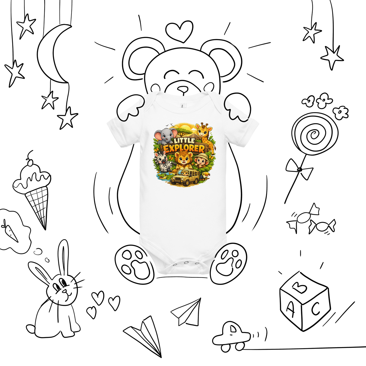 Little Explorer Safari Baby Onesie – Jungle Animals Infant Bodysuit