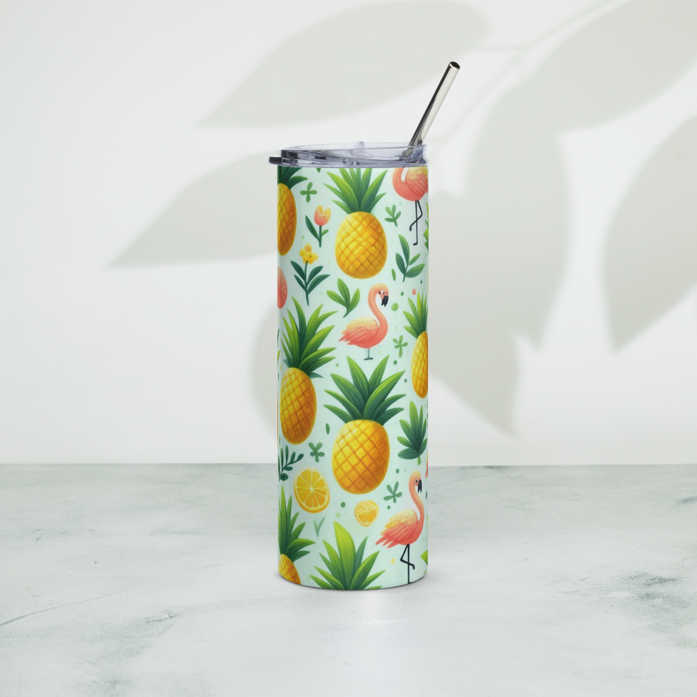 Pineapples & Flamingos Green Tumbler image 5