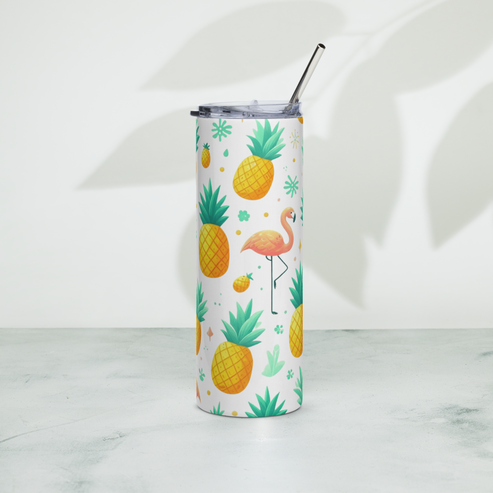 Pineapples & Flamingos White Tumbler image 5