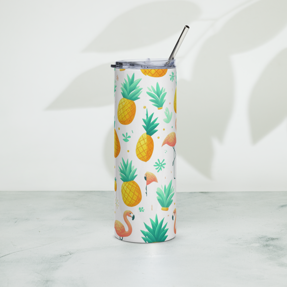 Pineapples & Flamingos White Tumbler image 3