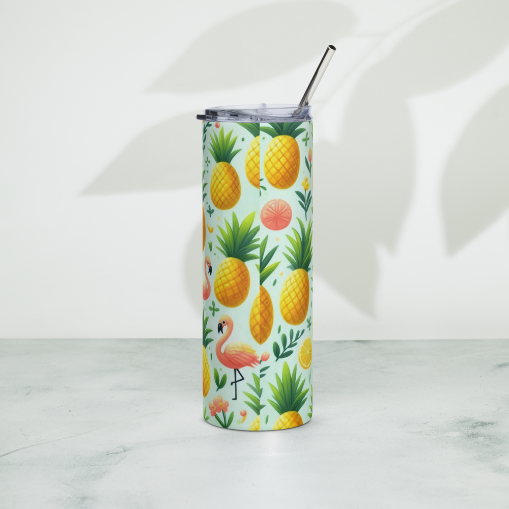 Pineapples & Flamingos Green Tumbler image 2