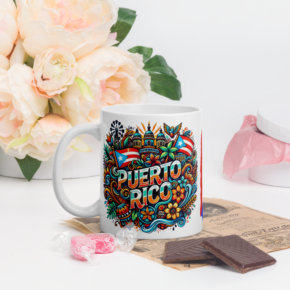 Puerto Rico (Circle Design) with Flag - White Mug image 4