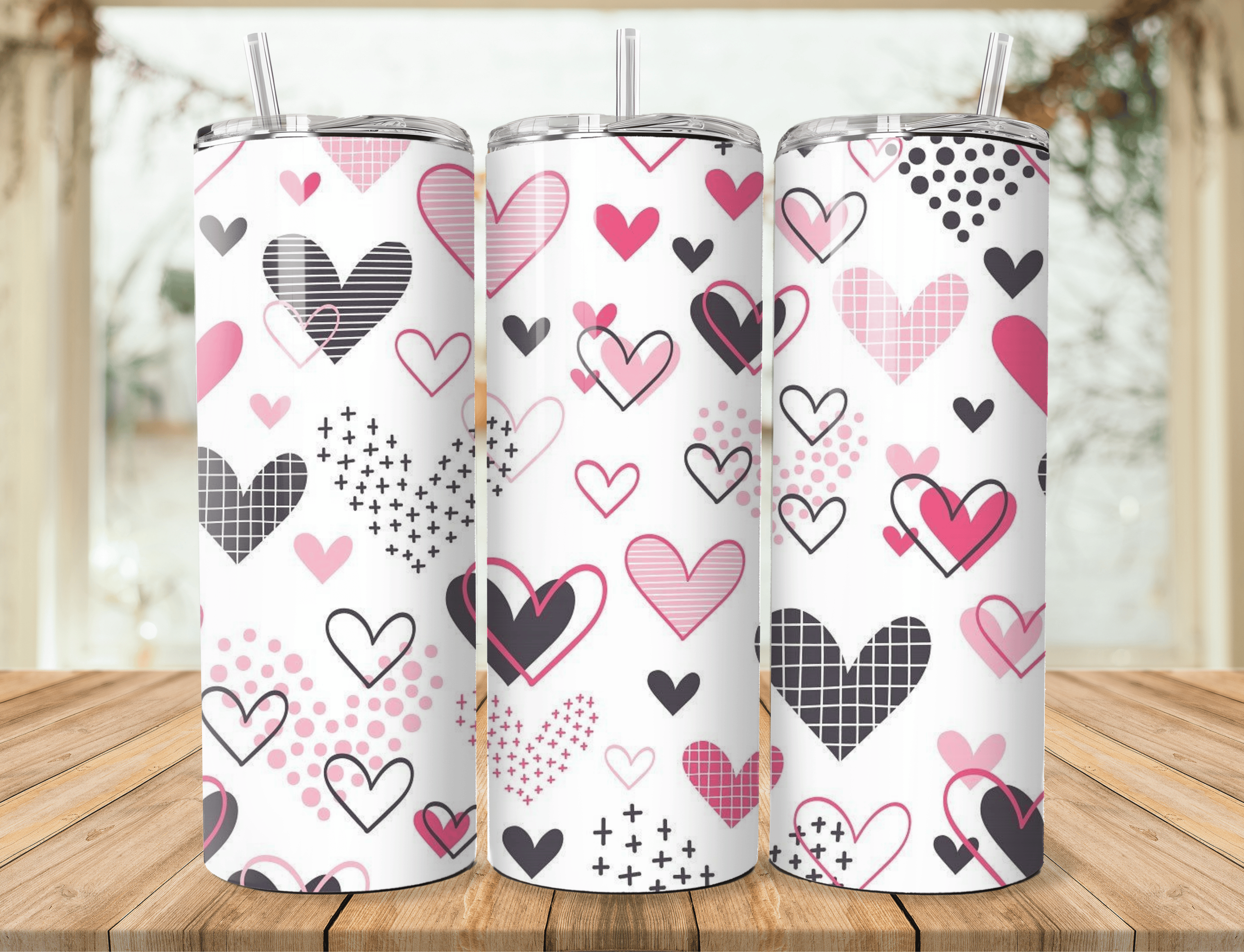Valentine Heart Pattern Tumbler – Multiple Designs Available | 20oz Stainless Steel