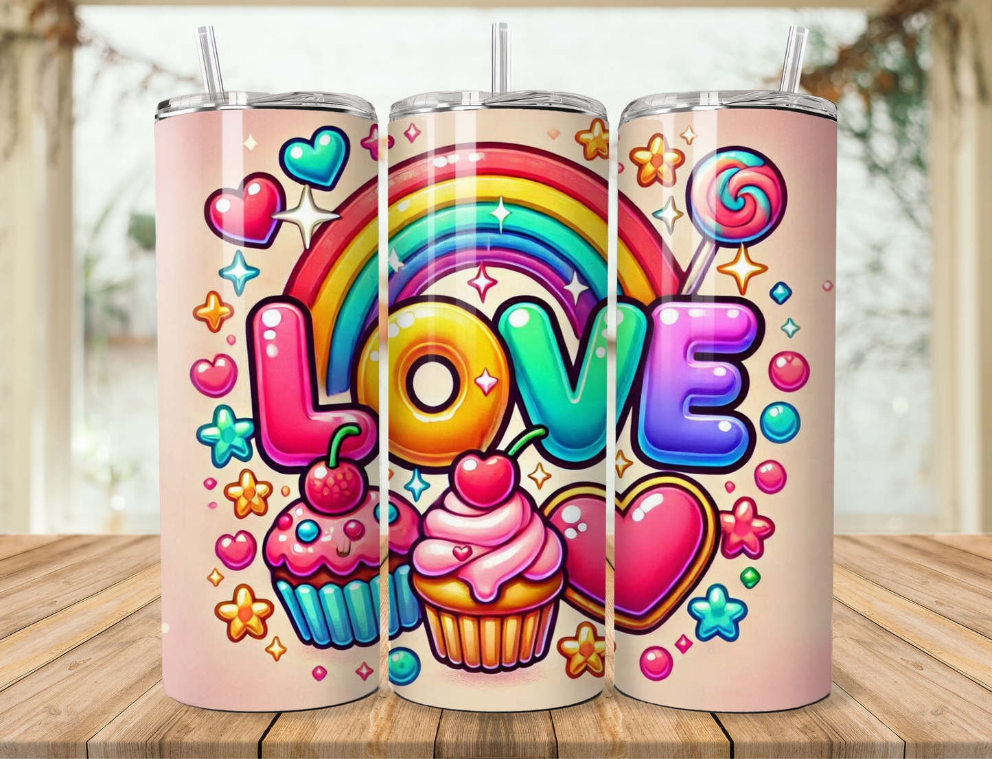 Love in Candy and Rainbows Tumbler