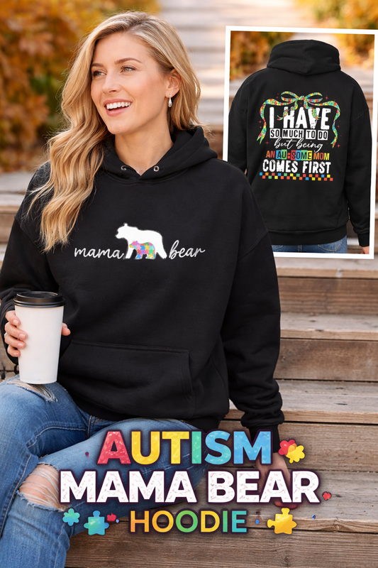 Autism Mama Bear Hoodie – Colorful Puzzle Design Mom Hoodie
