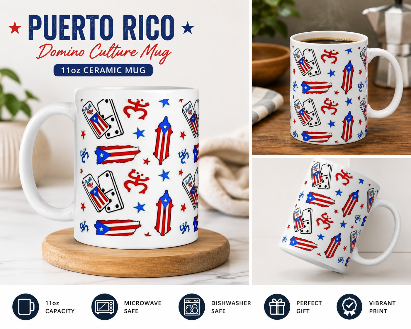 Puerto Rico Domino Culture Coffee Mug – 11oz Ceramic Boricua Mug