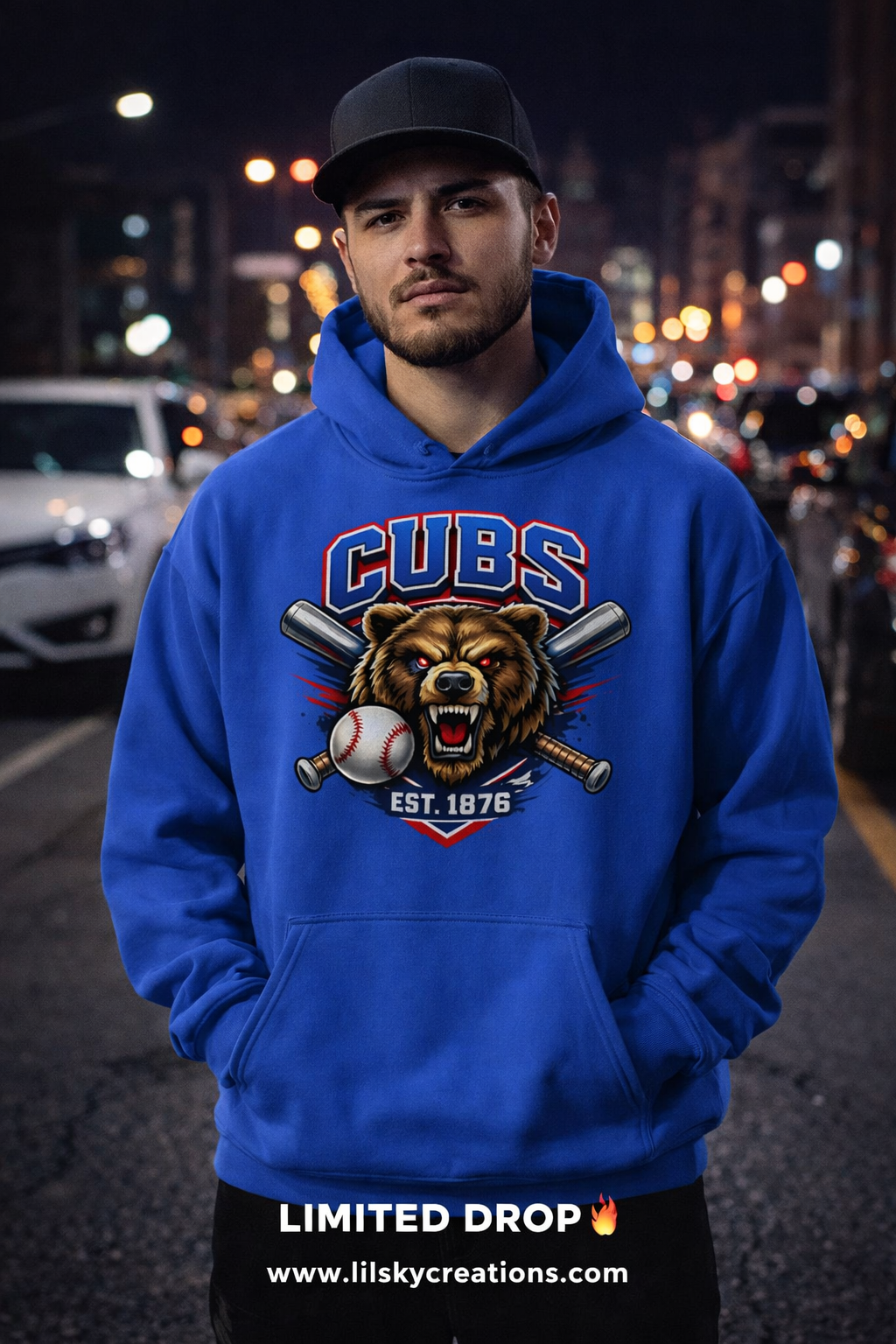 Cubs Bear Baseball Hoodie – Streetwear Sports – Unisex Heavy Blend Hoodie