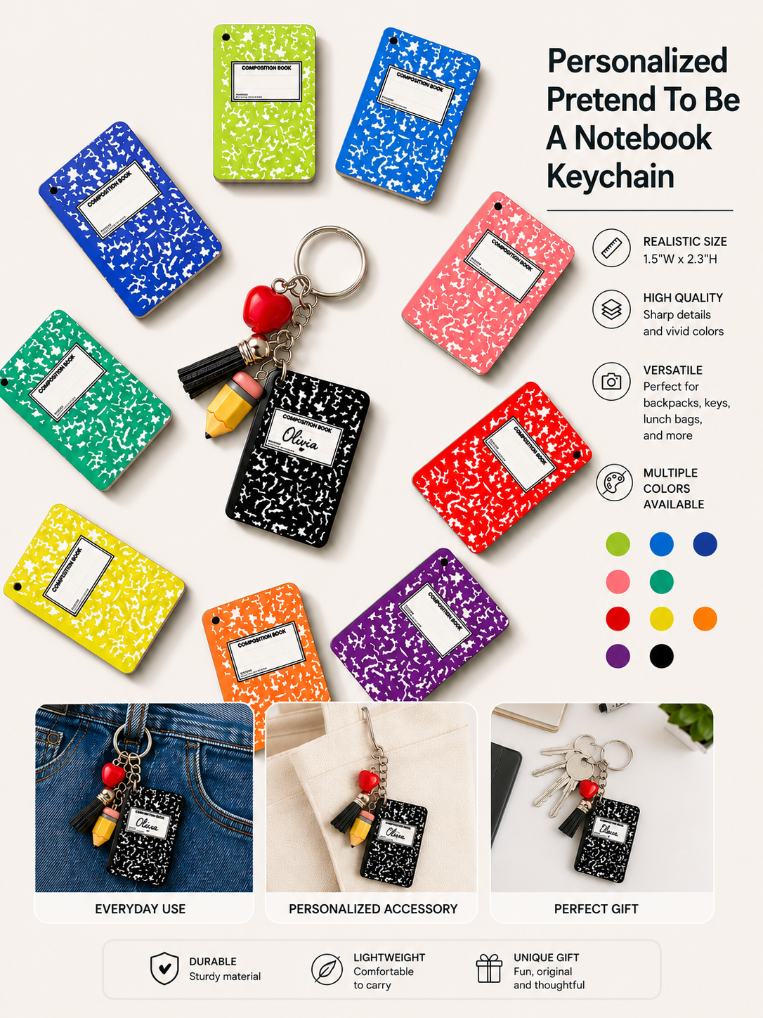 Personalized Pretend To Be A Notebook Keychain - Teacher Gift with Mini Charms