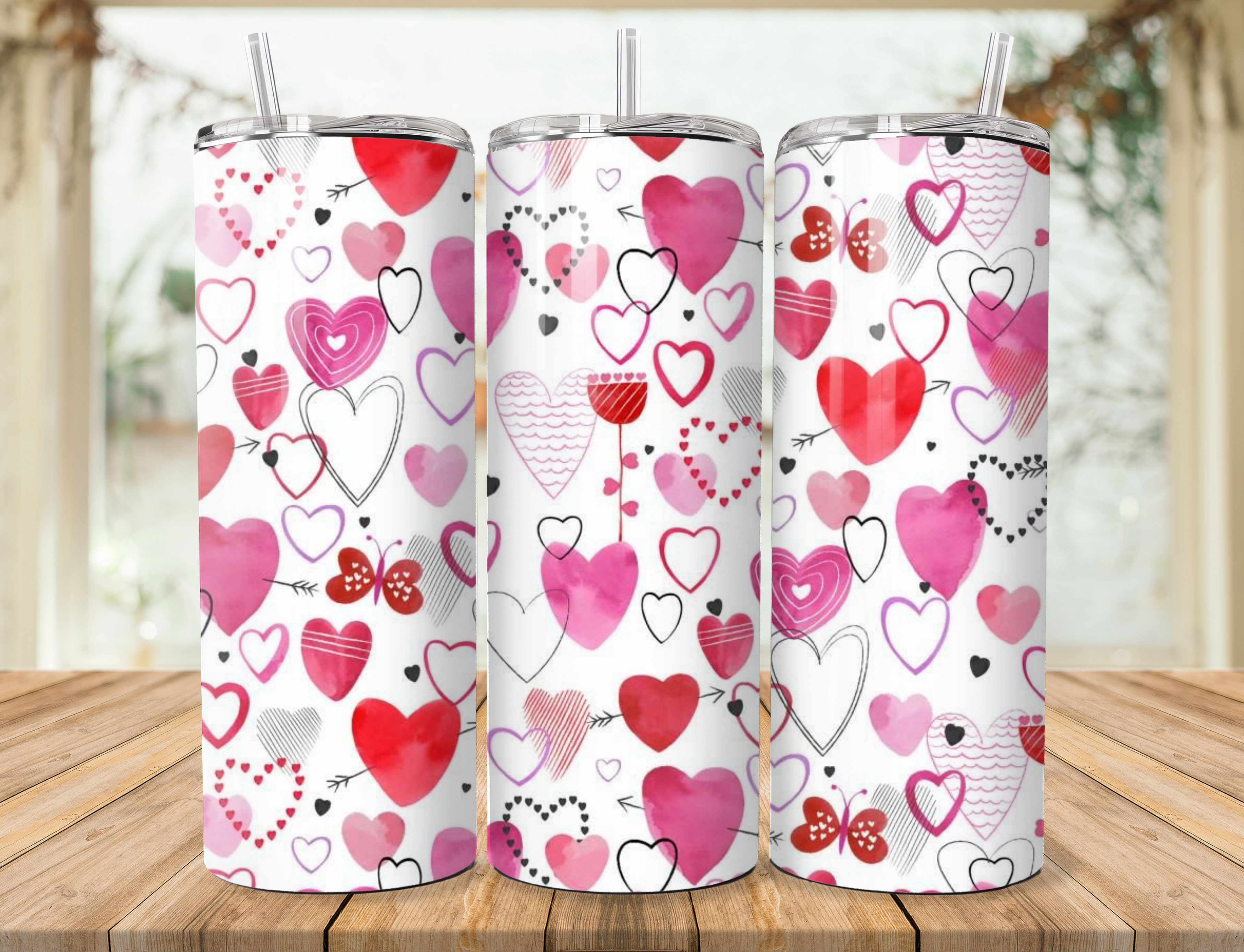 Valentine Heart Pattern Tumbler – Multiple Designs Available | 20oz Stainless Steel