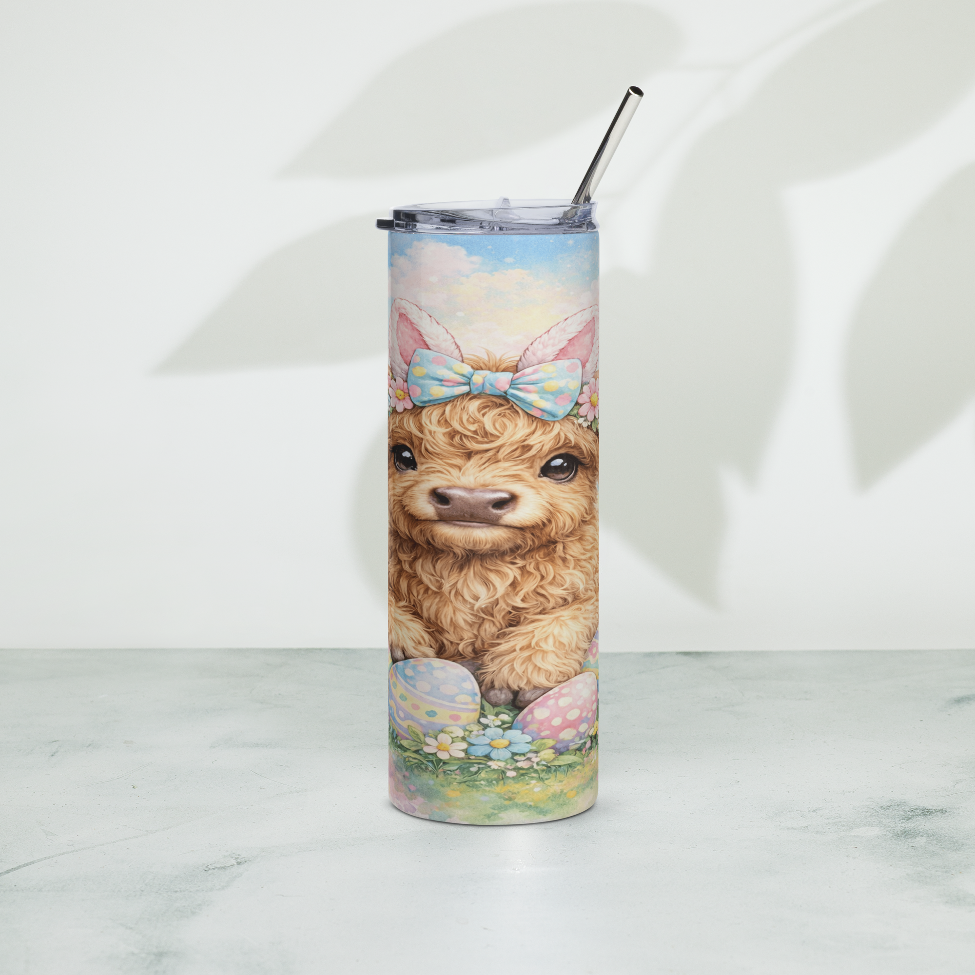 Easter Highland Cow Tumbler — Cute Spring Cow Cup — Pastel Easter Drinkware — Farm Animal Lover Gift