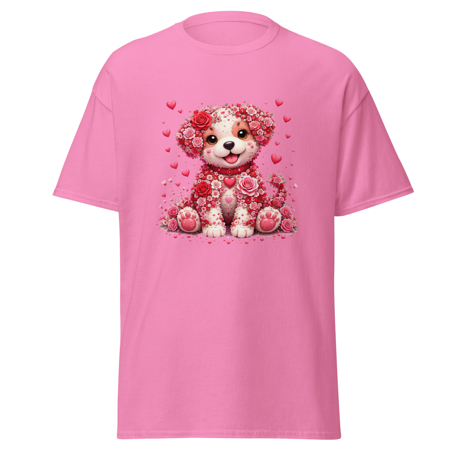 Floral Puppy Valentine T-Shirt – Cute Unisex Graphic Tee