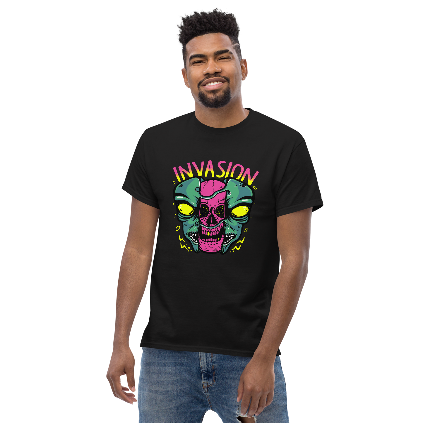 “Invasion” Alien Graphic T-Shirt – Retro Futuristic Streetwear Design