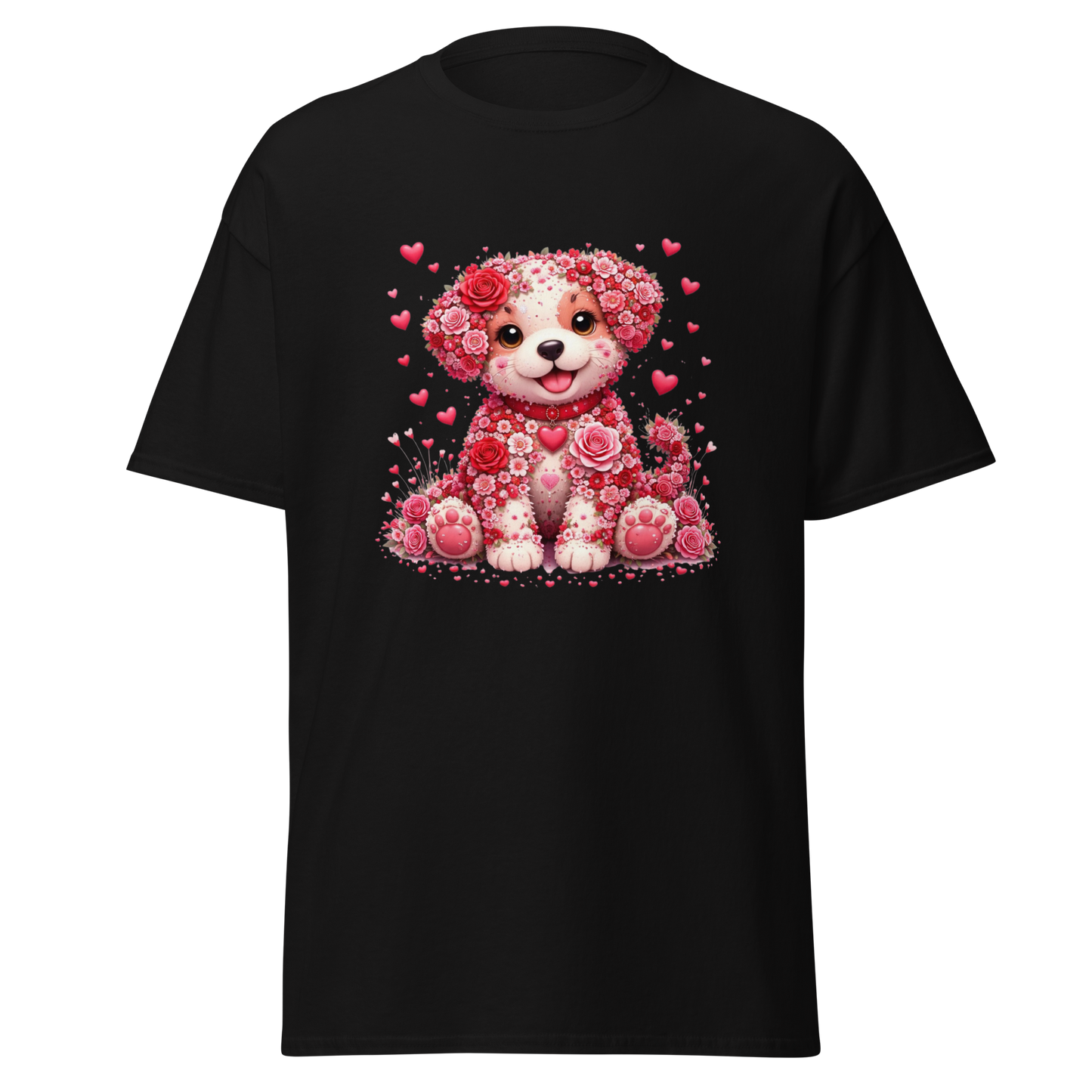 Floral Puppy Valentine T-Shirt – Cute Unisex Graphic Tee