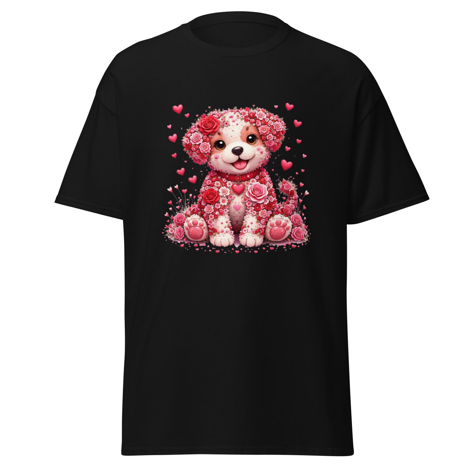 Floral Puppy Valentine T-Shirt – Cute Unisex Graphic Tee
