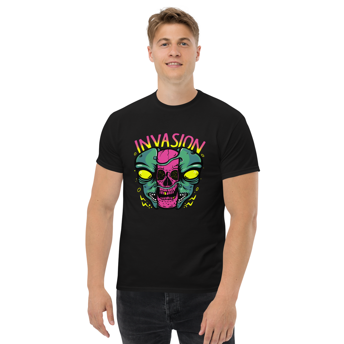 “Invasion” Alien Graphic T-Shirt – Retro Futuristic Streetwear Design