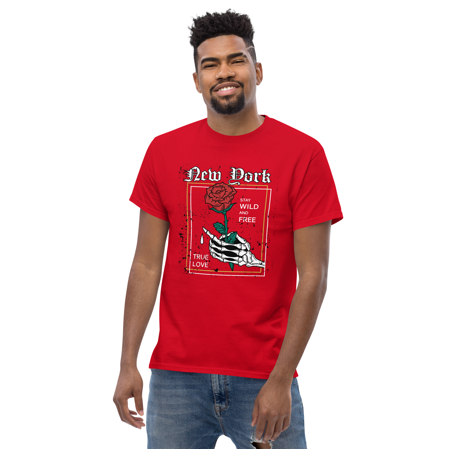 New York Graphic T-Shirt – Rose Skeleton Art | Stay Wild and Free