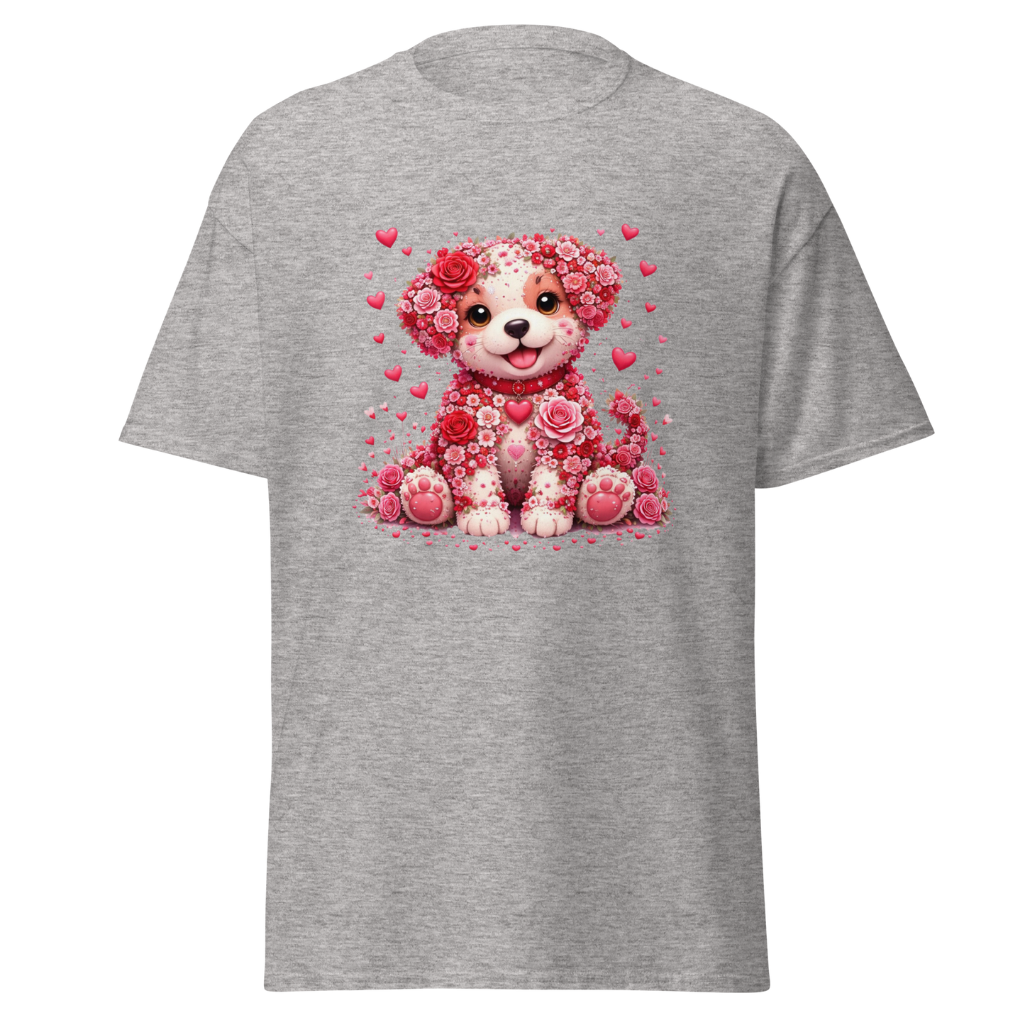Floral Puppy Valentine T-Shirt – Cute Unisex Graphic Tee
