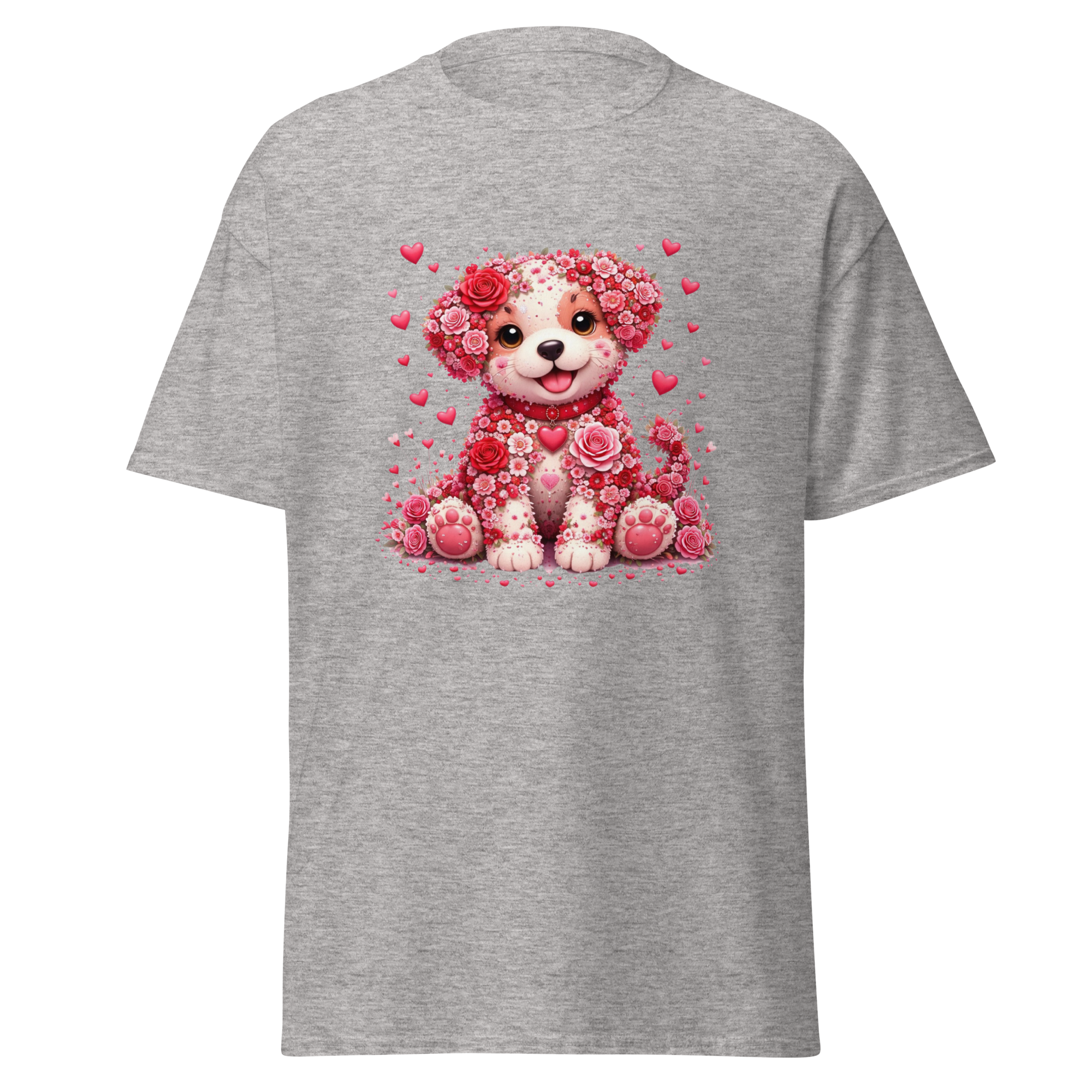 Floral Puppy Valentine T-Shirt – Cute Unisex Graphic Tee