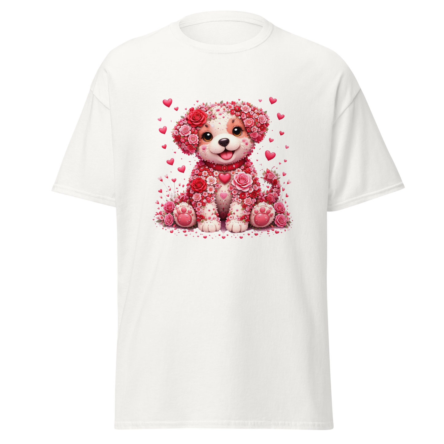 Floral Puppy Valentine T-Shirt – Cute Unisex Graphic Tee
