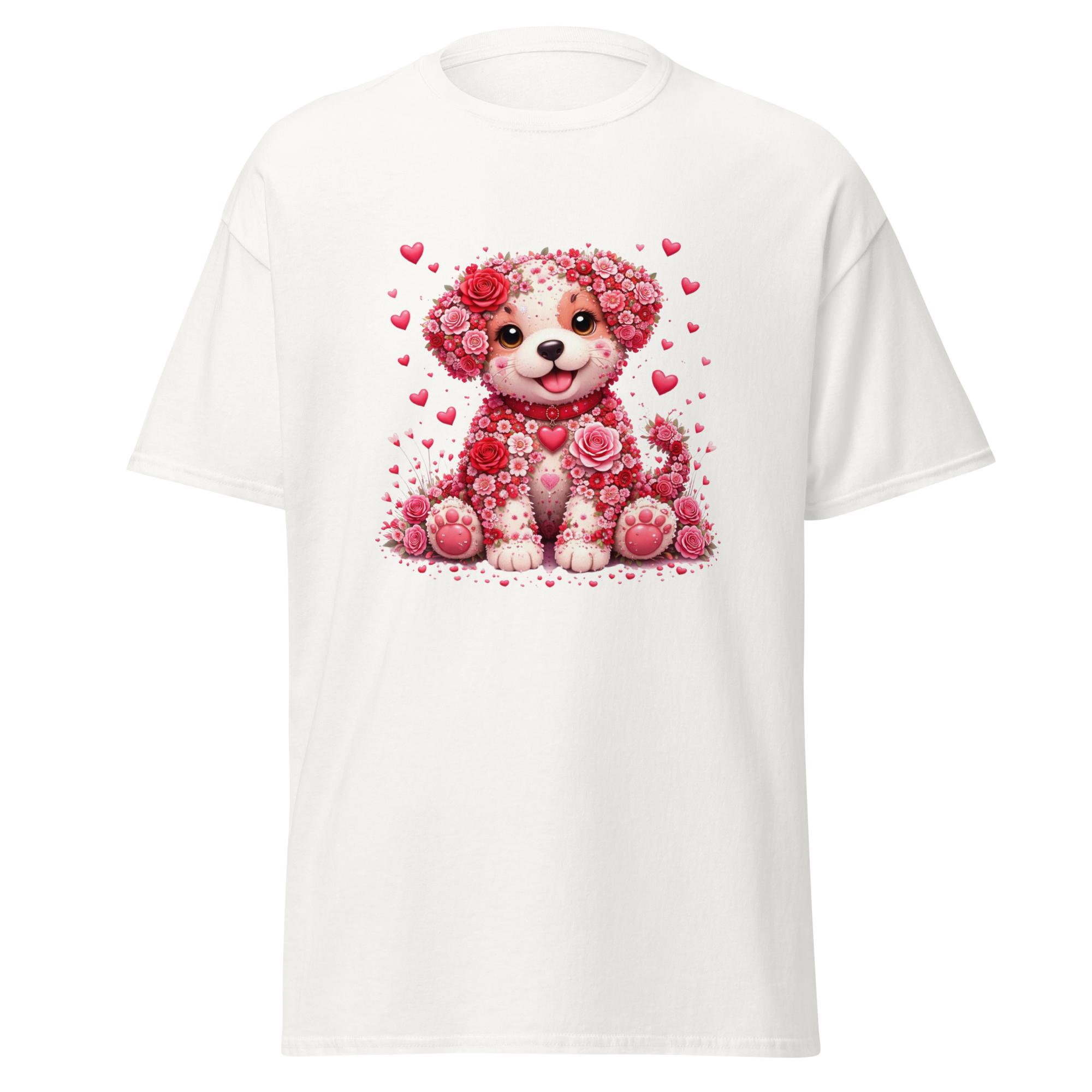Floral Puppy Valentine T-Shirt – Cute Unisex Graphic Tee