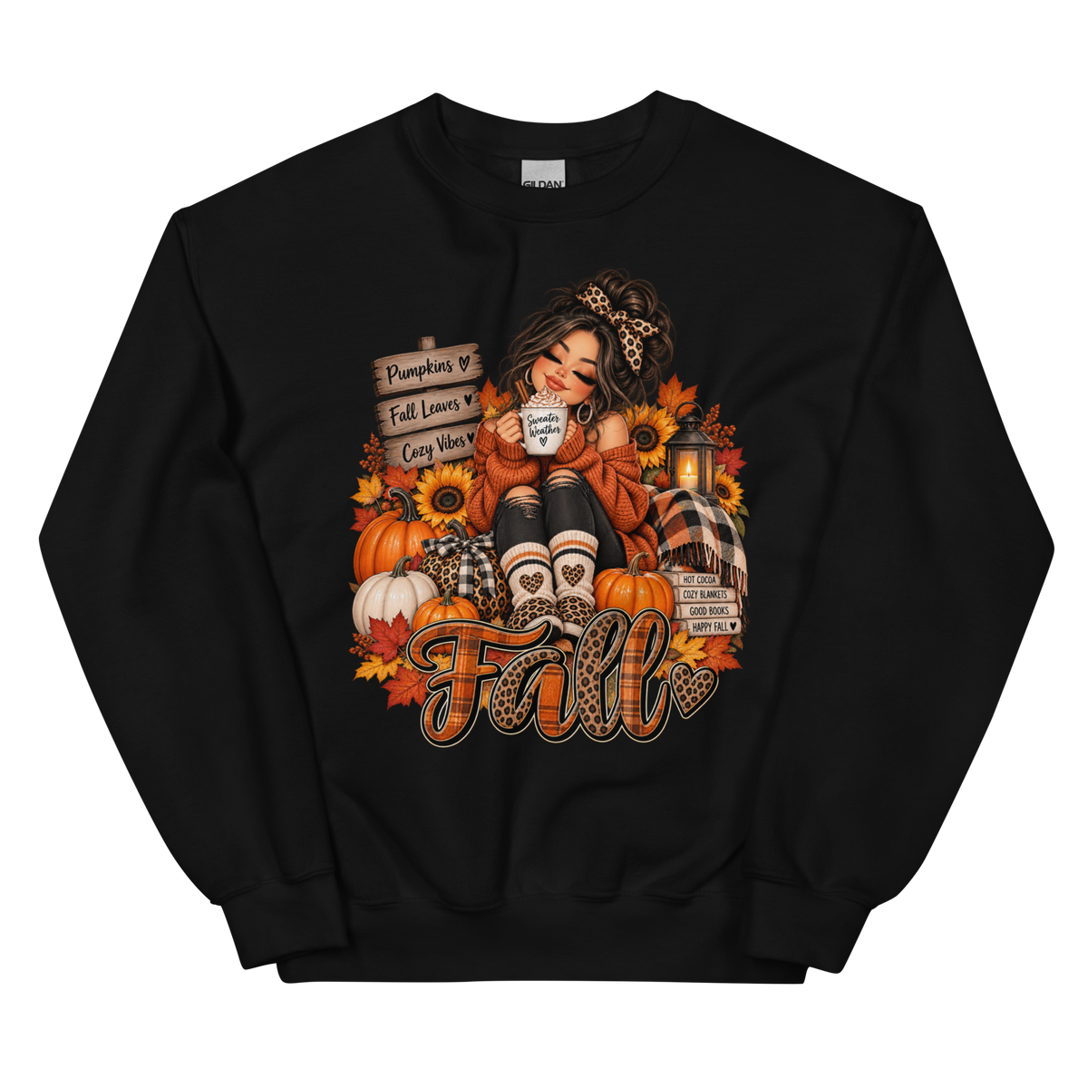 Fall Girl Sweatshirt, Cozy Autumn Crewneck, Pumpkin & Sunflower Sweater, Leopard Print Fall Shirt, Cute Fall Sweatshirt for Women