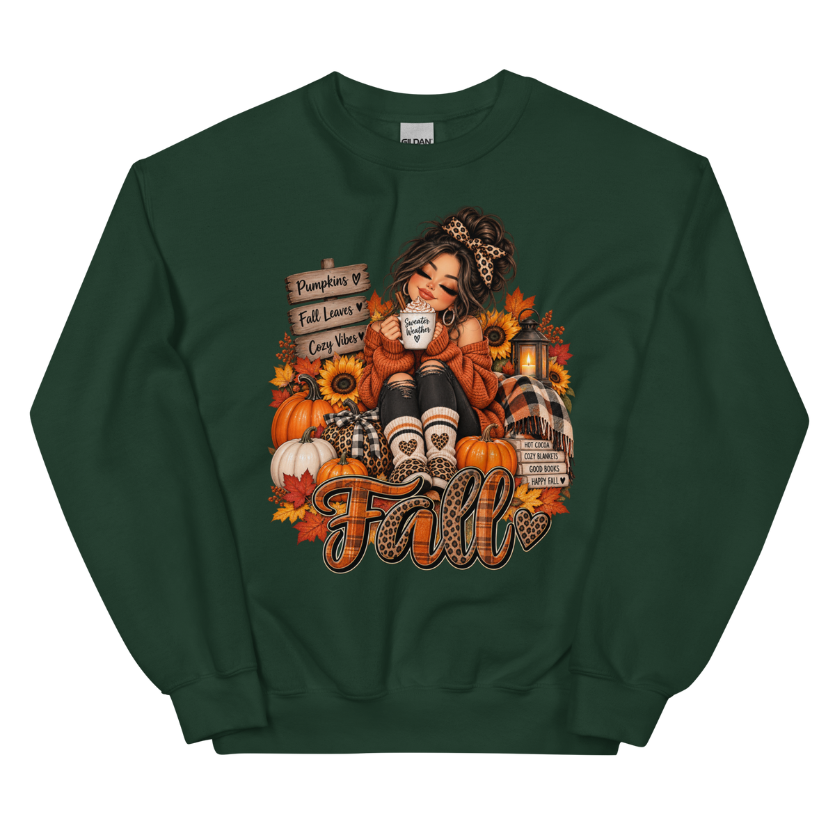 Fall Girl Sweatshirt, Cozy Autumn Crewneck, Pumpkin & Sunflower Sweater, Leopard Print Fall Shirt, Cute Fall Sweatshirt for Women