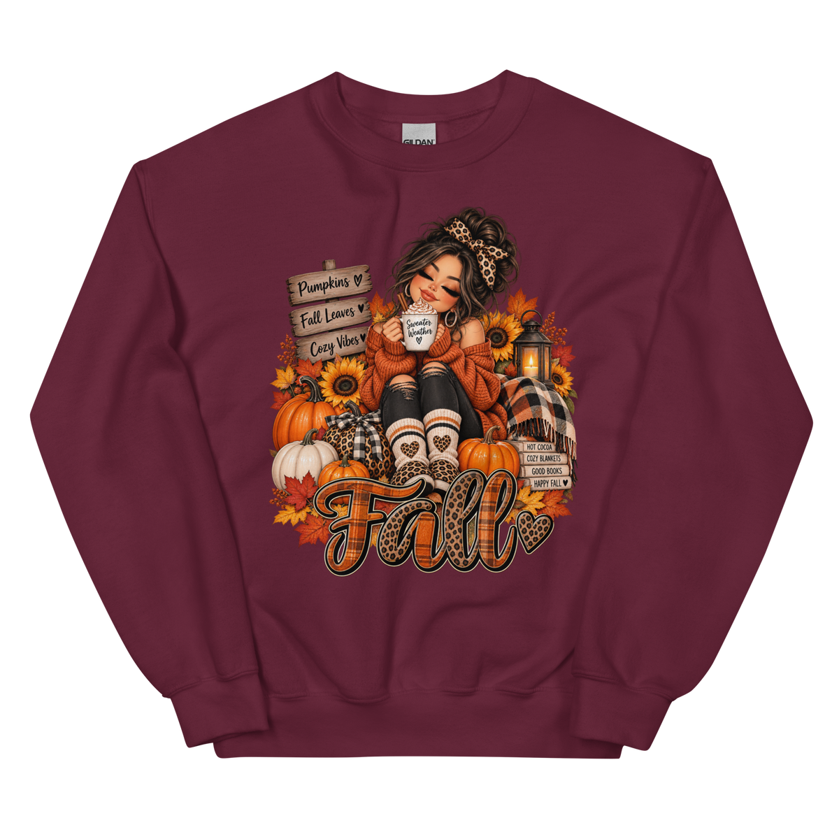 Fall Girl Sweatshirt, Cozy Autumn Crewneck, Pumpkin & Sunflower Sweater, Leopard Print Fall Shirt, Cute Fall Sweatshirt for Women