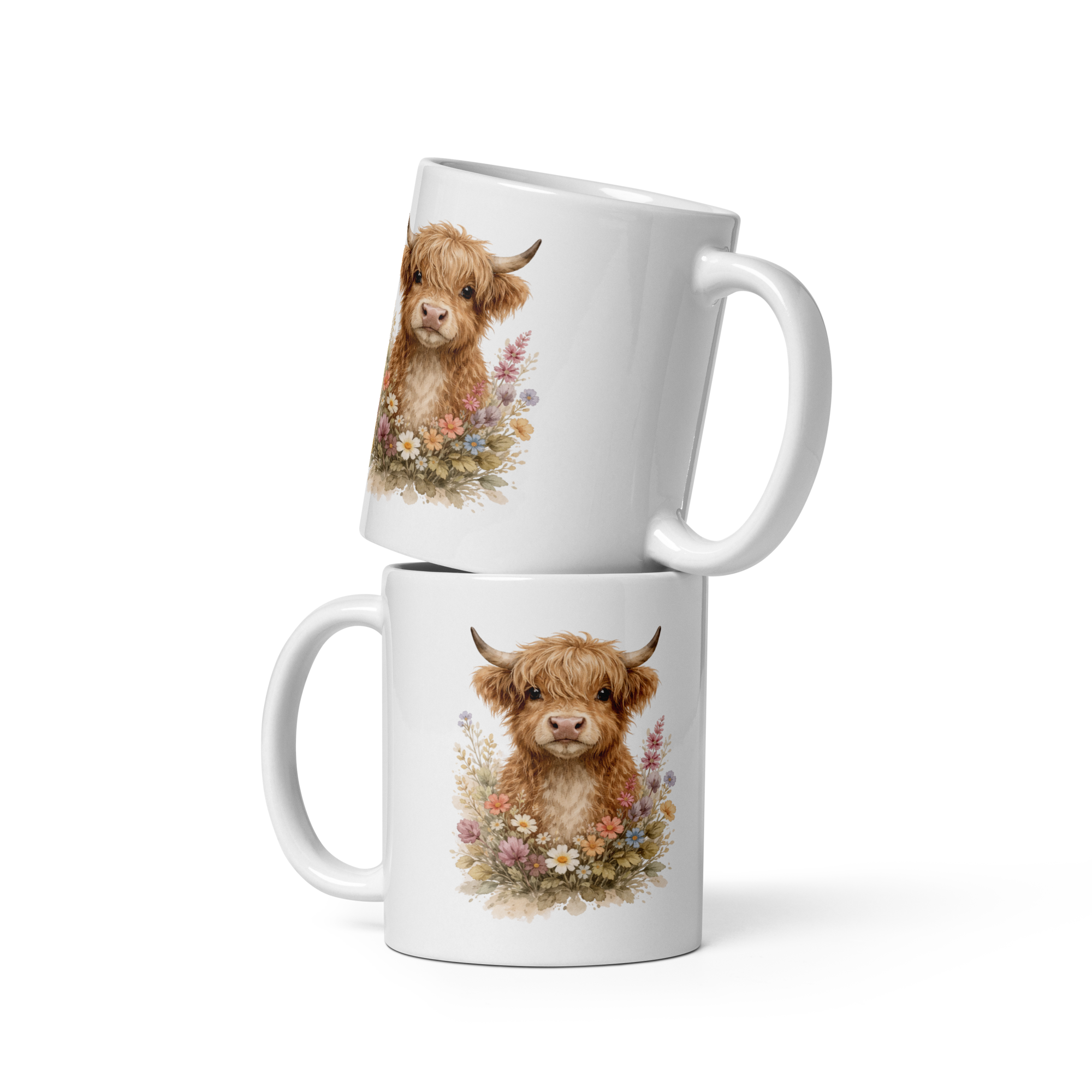 Highland Cow Floral Coffee Mug – 11oz Ceramic Farmhouse Style Cup