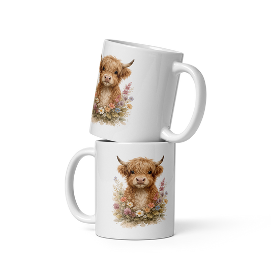 Highland Cow Floral Coffee Mug – 11oz Ceramic Farmhouse Style Cup