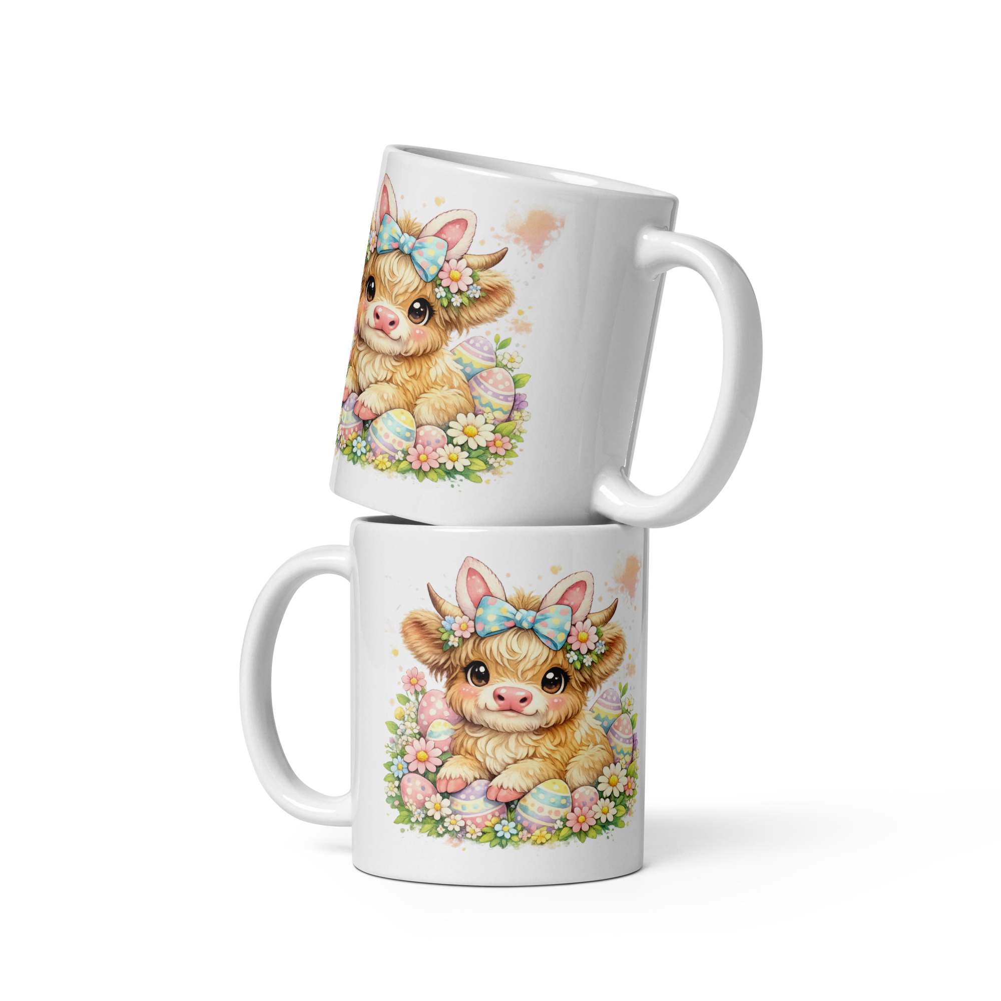 Cute Easter Highland Cow Mug – 11oz Ceramic Spring Coffee Cup