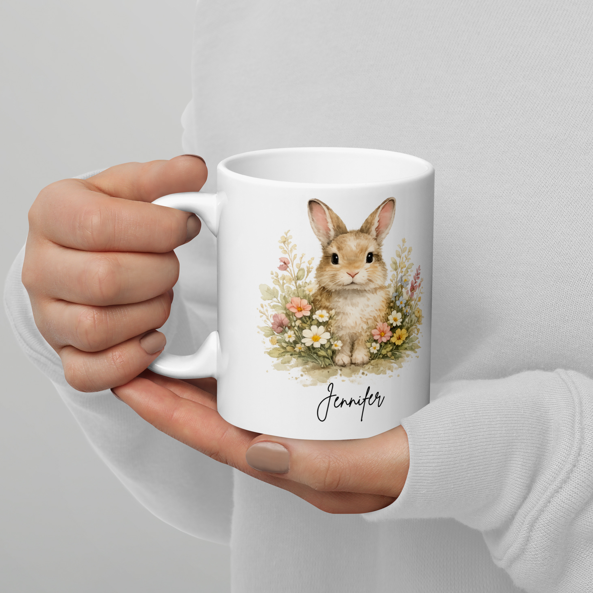 Custom Easter Bunny Mug with Name – 11oz Personalized Spring Coffee Mug