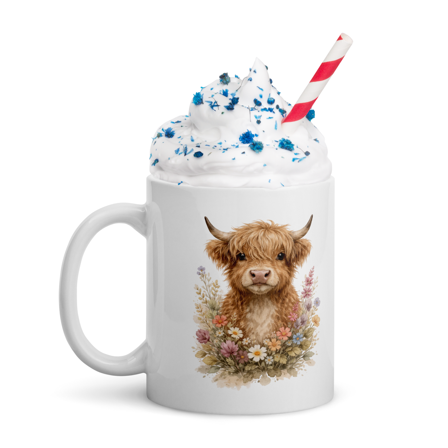 Highland Cow Floral Coffee Mug – 11oz Ceramic Farmhouse Style Cup