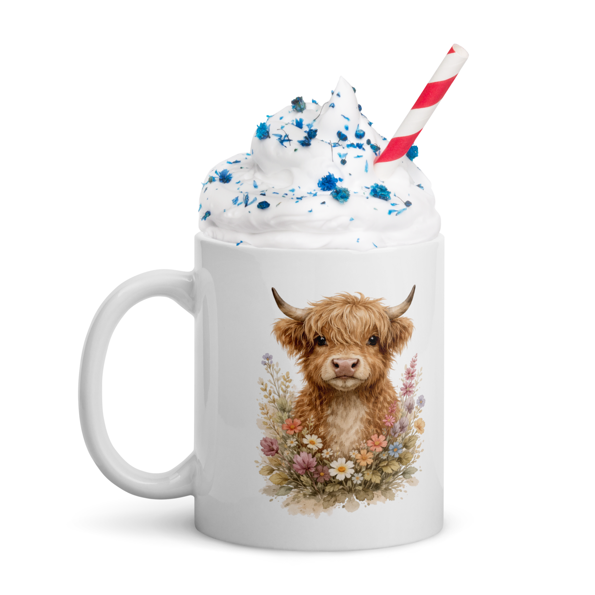 Highland Cow Floral Coffee Mug – 11oz Ceramic Farmhouse Style Cup