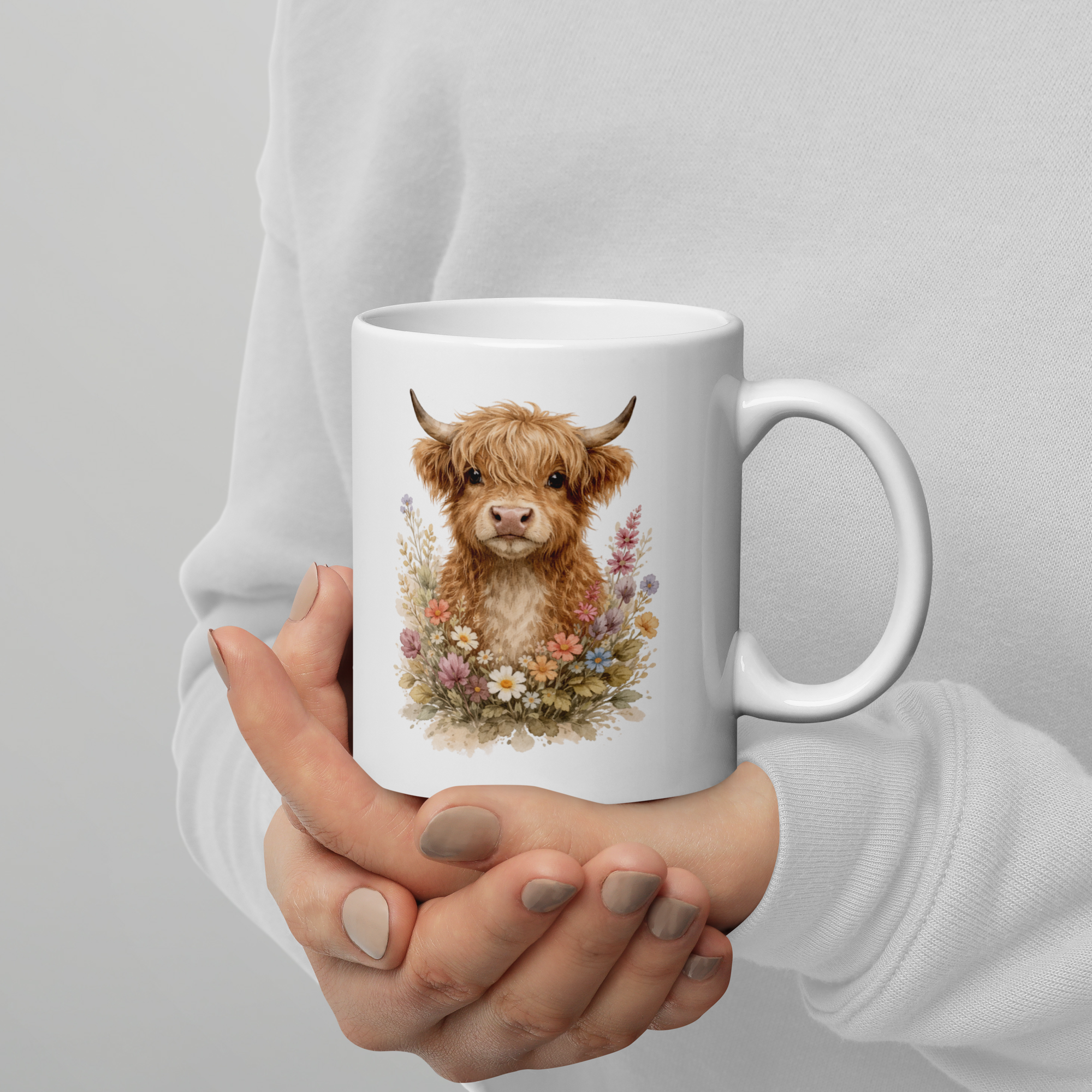 Highland Cow Floral Coffee Mug – 11oz Ceramic Farmhouse Style Cup